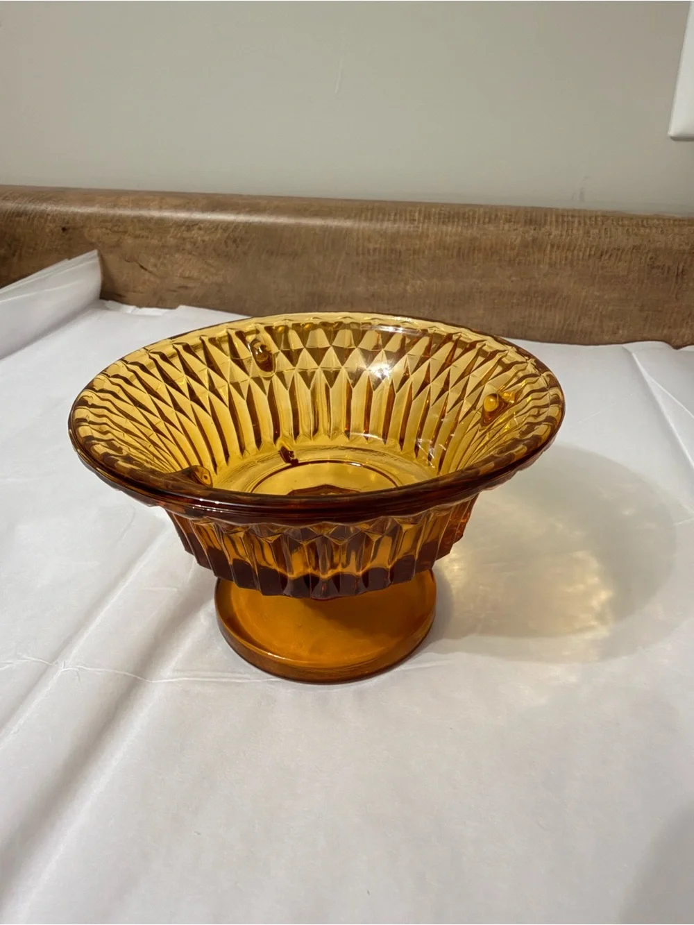 Vintage Indiana Glass Amber Fairy Lamp Bottom Diamond Point Pedestal Base Candle